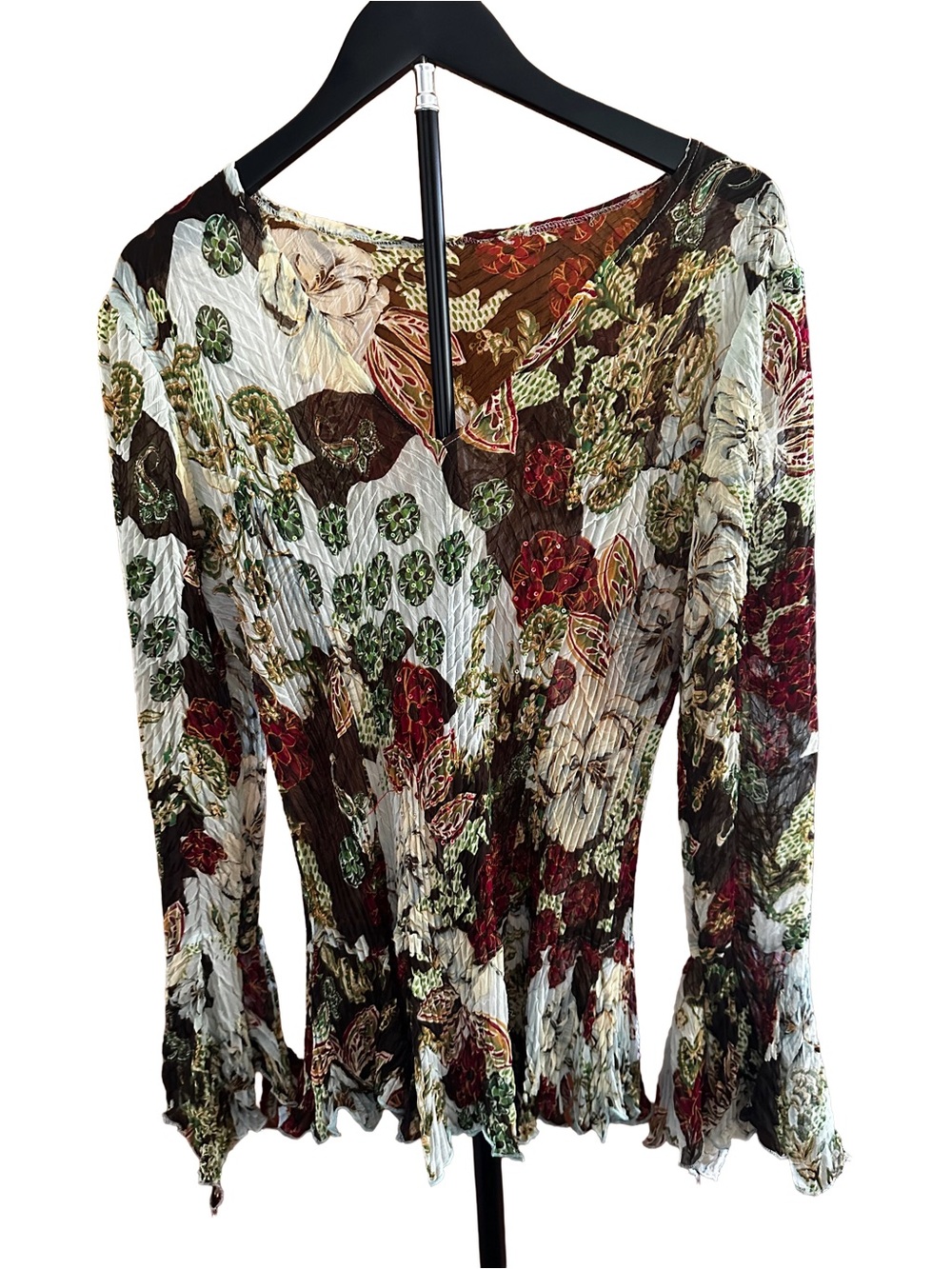 Alberto Makali White Floral Print Long Sleeve Top